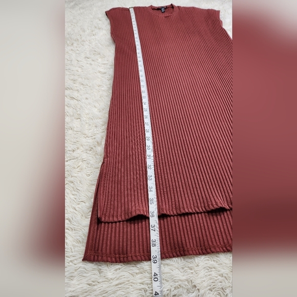 EILEEN FISHER Textured Stretch Rib Crew Neck Dress Boxy Knee Length Rust Medium - Picture 5 of 10